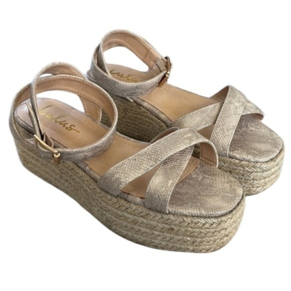 Lulus Cobi Beige Snake Espadrille Platform Sandals size 8.5 new